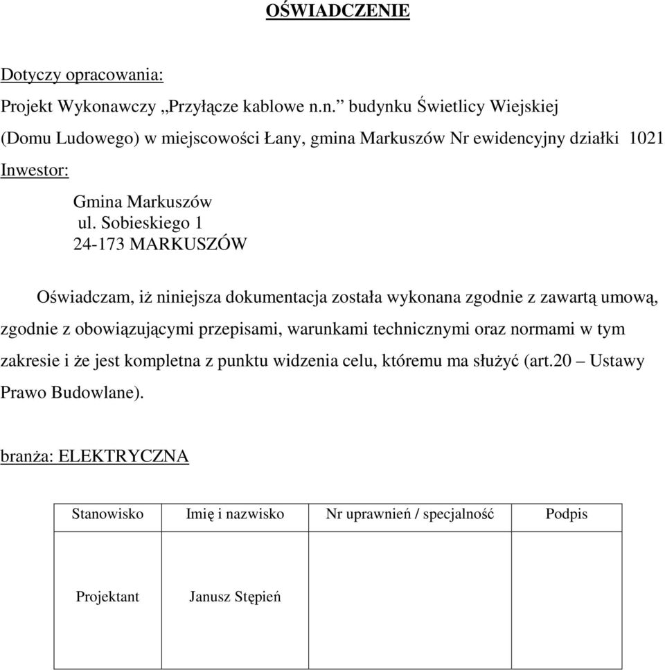 wczy Przyłącze kablowe n.