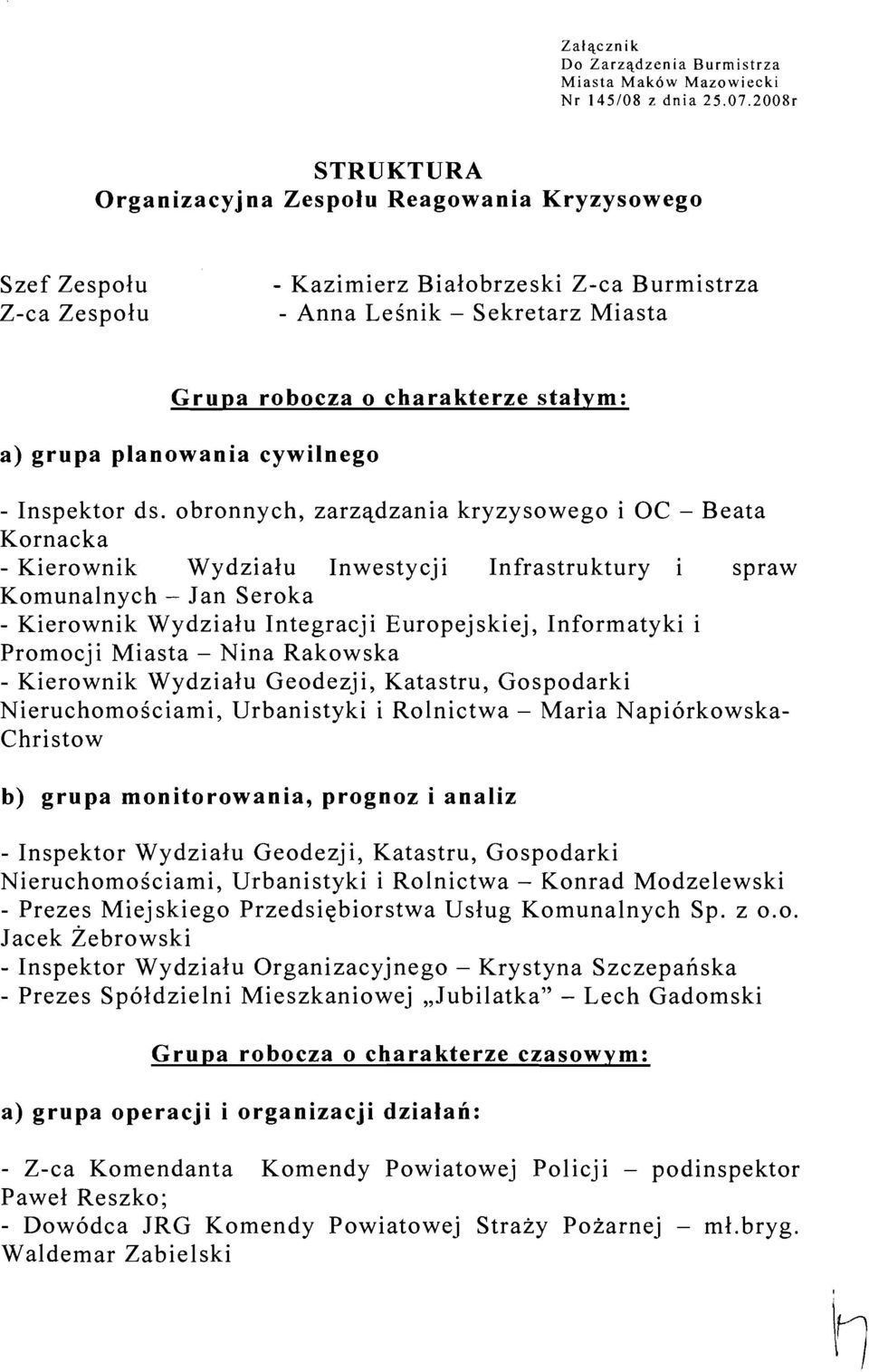 grupa planowania cywilnego - Inspektor ds.