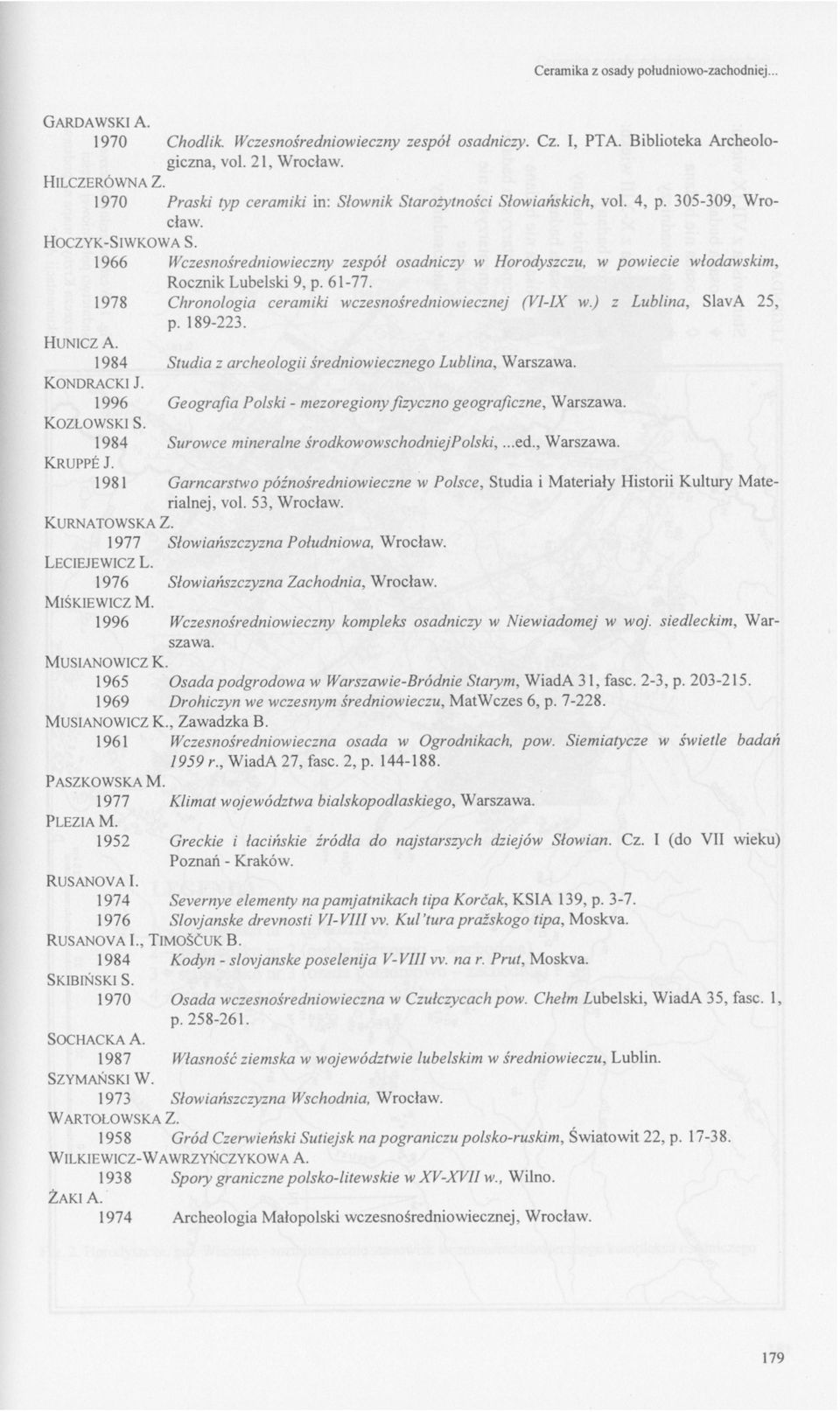 1966 Wczesnośredniowieczny zespół osadniczy w Horodyszczu, w powiecie włodawskim, Rocznik Lubelski 9, p. 61-77. 1978 Chronologia ceramiki wczesnośredniowiecznej (VI-IX w.) z Lublina, SlavA 25, p.