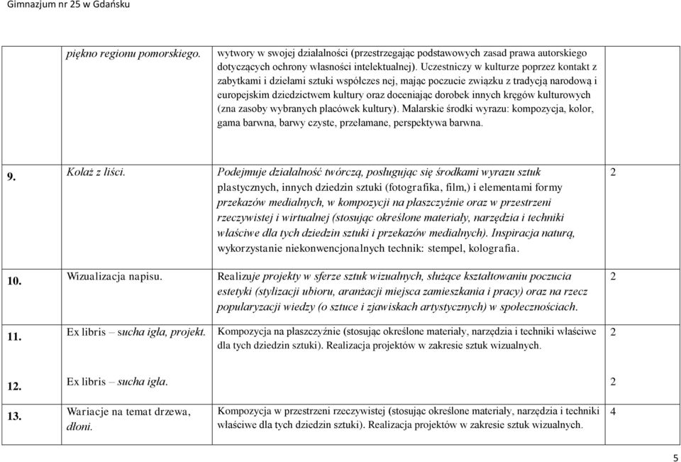 kulturowych (zna zasoby wybranych placówek kultury). Malarskie środki wyrazu: kompozycja, kolor, gama barwna, barwy czyste, przełamane, perspektywa barwna. 9. Kolaż z liści.