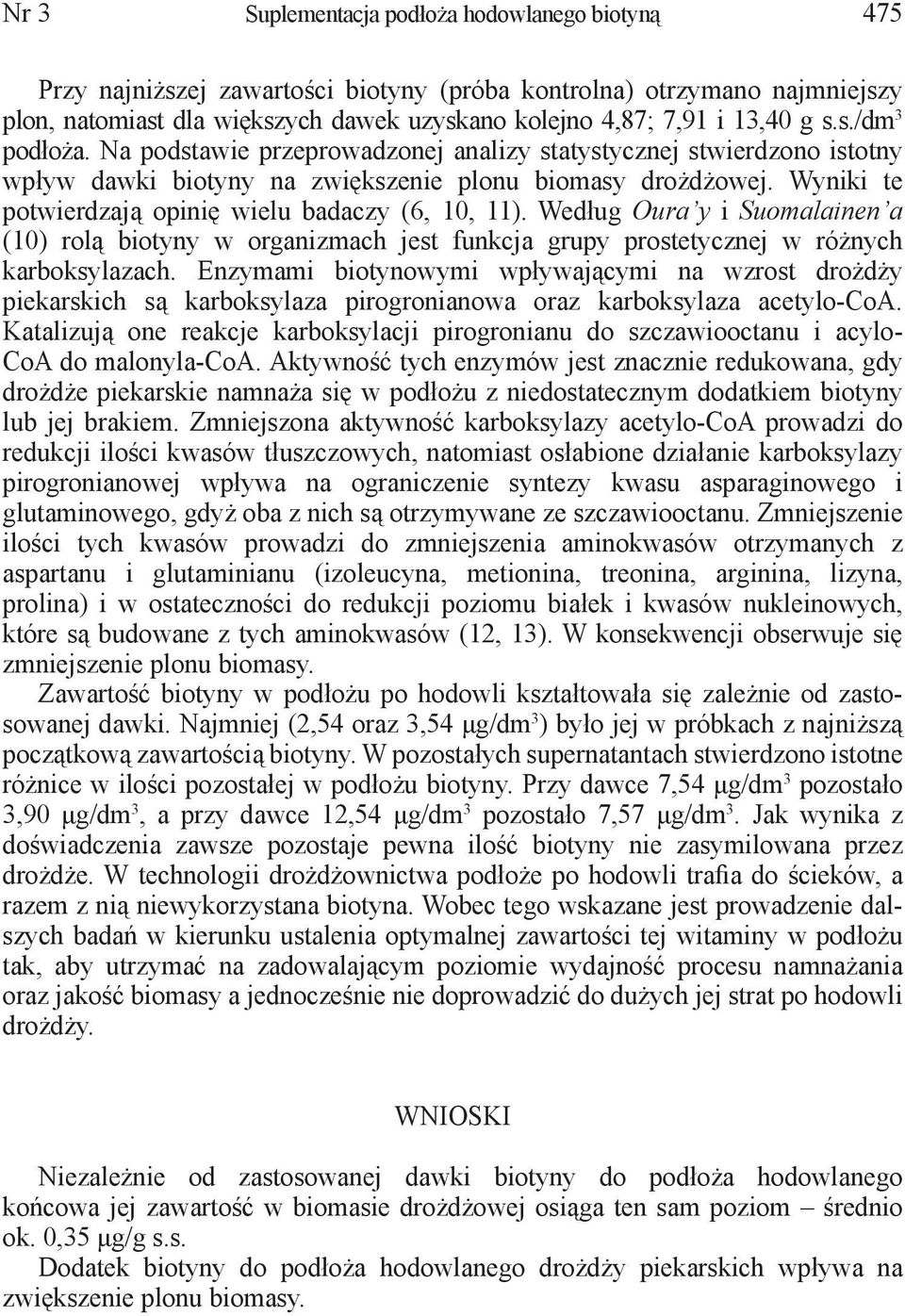 Wyniki te potwierdzają opinię wielu badaczy (6, 10, 11). Według Oura y i Suomalainen a (10) rolą biotyny w organizmach jest funkcja grupy prostetycznej w różnych karboksylazach.