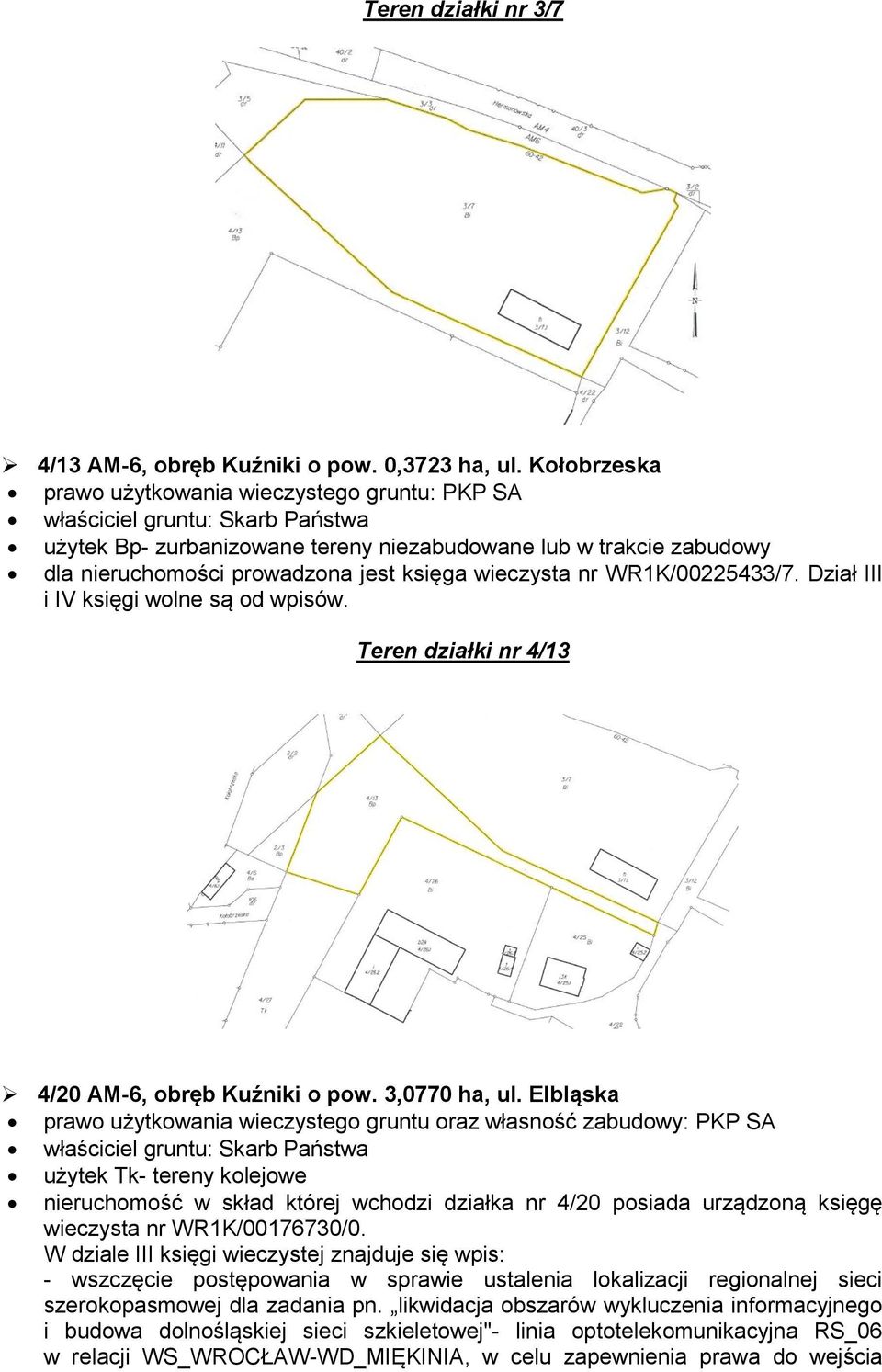 nieruchomości prowadzona jest księga wieczysta nr WR1K/00225433/7. Dział III i IV księgi wolne są od wpisów.
