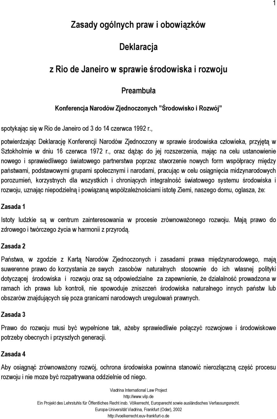 Zasady ogólnych praw i obowiązków. Deklaracja. z Rio de Janeiro w sprawie  środowiska i rozwoju - PDF Darmowe pobieranie