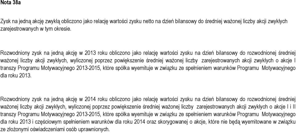 ważonej liczby zarejestrowanych akcji zwykłych o akcje I transzy Programu Motywacyjnego 2013-2015, które spółka wyemituje w związku ze spełnieniem warunków Programu Motywacyjnego dla roku 2013.