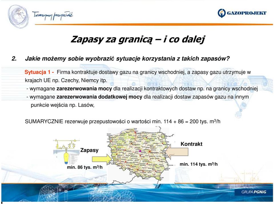 - wymagane zarezerwowania mocy dla realizacji kontraktowych dostaw np.