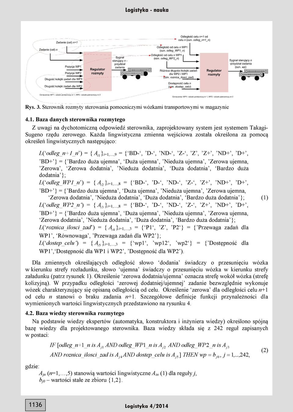 Każda lingwistyczna zmienna wejściowa została określona za pomocą określeń lingwistycznych następująco: L( odleg_n+1_n ) = { Ai1 }i=1,,9 = { BD-, D-, ND-, Z-, Z, Z+, ND+, D+, BD+ } = { Bardzo duża