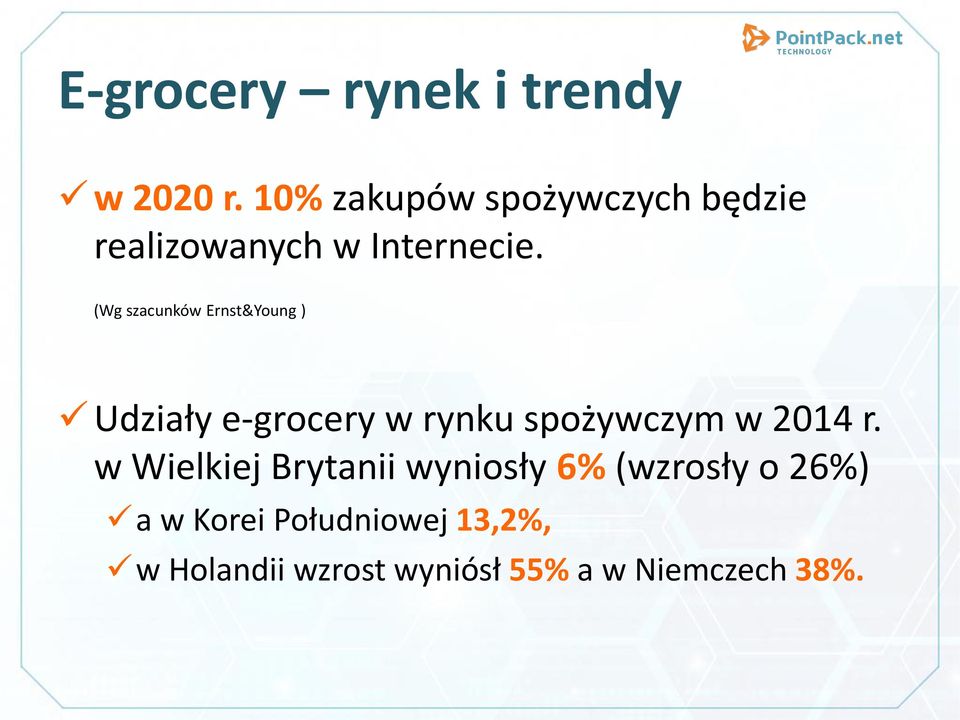 (Wg szacunków Ernst&Young ) Udziały e-grocery w rynku spożywczym w 2014 r.