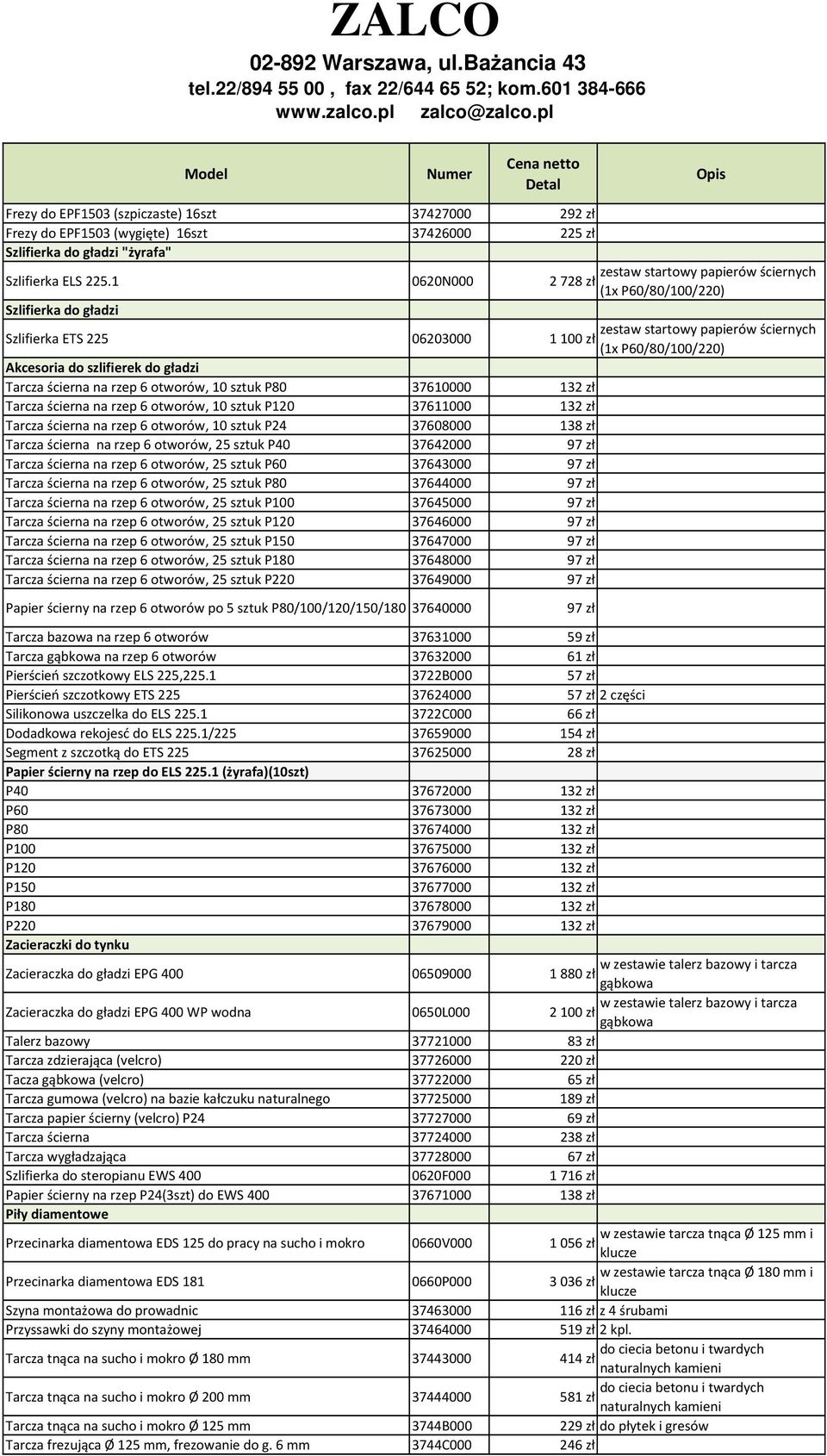 szlifierek do gładzi Tarcza ścierna na rzep 6 otworów, 10 sztuk P80 37610000 132 zł Tarcza ścierna na rzep 6 otworów, 10 sztuk P120 37611000 132 zł Tarcza ścierna na rzep 6 otworów, 10 sztuk P24