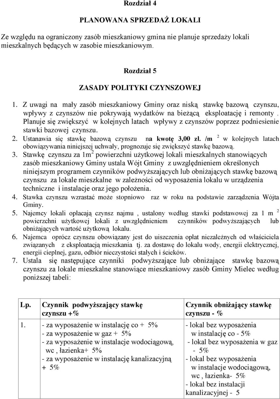 Planuje się zwiększyć w kolejnych latach wpływy z czynszów poprzez podniesienie stawki bazowej czynszu. 2. Ustanawia się stawkę bazową czynszu na kwotę 3,00 zł.