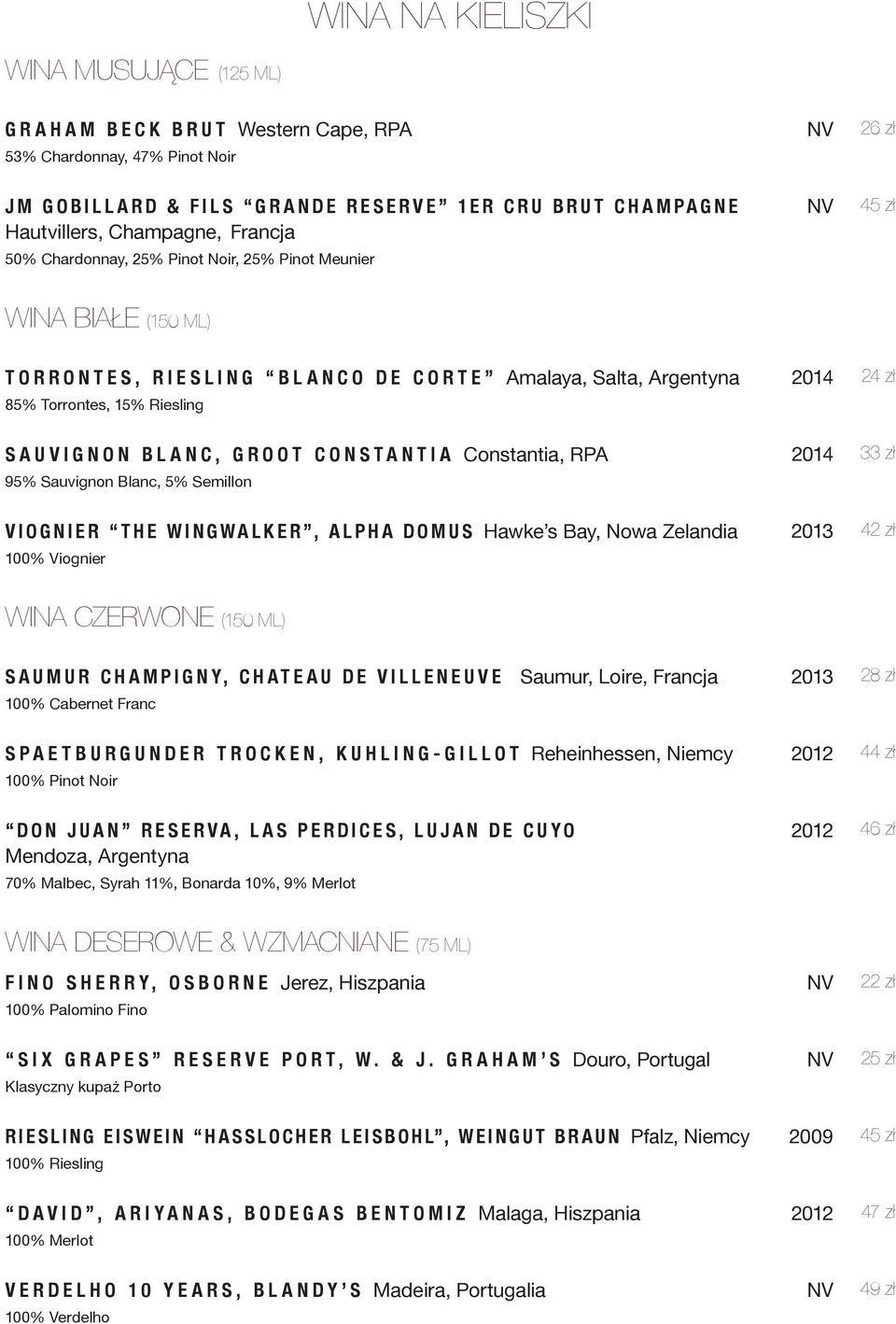 Constantia, 95% Sauvignon Blanc, 5% Semillon VIOGNIER THE WINGWALKER, ALPHA DOMUS Hawke s Bay, 100% Viognier 24 zł 33 zł 42 zł WINA CZERWONE (150 ML) SAUMUR CHAMPIGNY, CHATEAU DE VILLENEUVE Saumur,