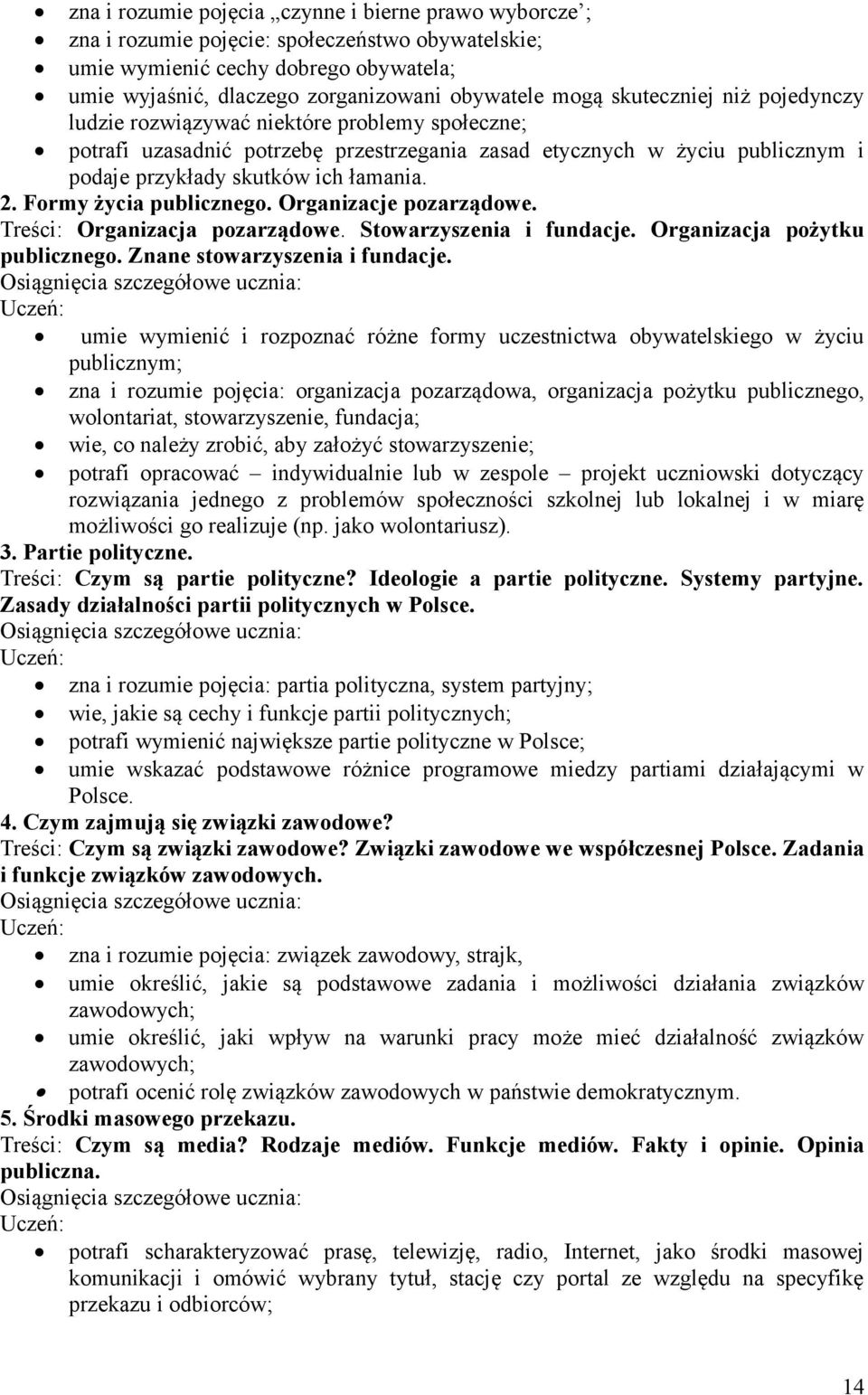 Formy życia publicznego. Organizacje pozarządowe. Treści: Organizacja pozarządowe. Stowarzyszenia i fundacje. Organizacja pożytku publicznego. Znane stowarzyszenia i fundacje.