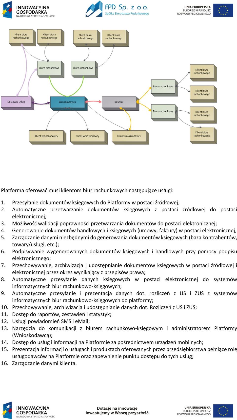 Generowanie dokumentów handlowych i księgowych (umowy, faktury) w postaci elektronicznej; 5. Zarządzanie danymi niezbędnymi do generowania dokumentów księgowych (baza kontrahentów, towary/usługi, etc.