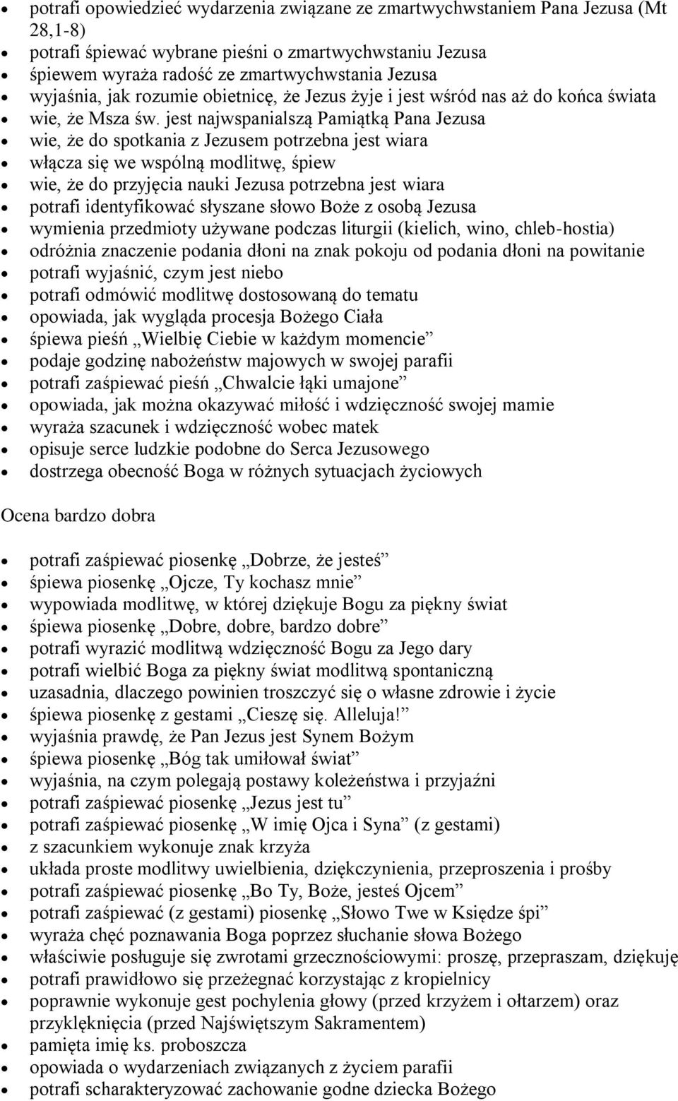 jest najwspanialszą Pamiątką Pana Jezusa wie, że do spotkania z Jezusem potrzebna jest wiara włącza się we wspólną modlitwę, śpiew wie, że do przyjęcia nauki Jezusa potrzebna jest wiara potrafi