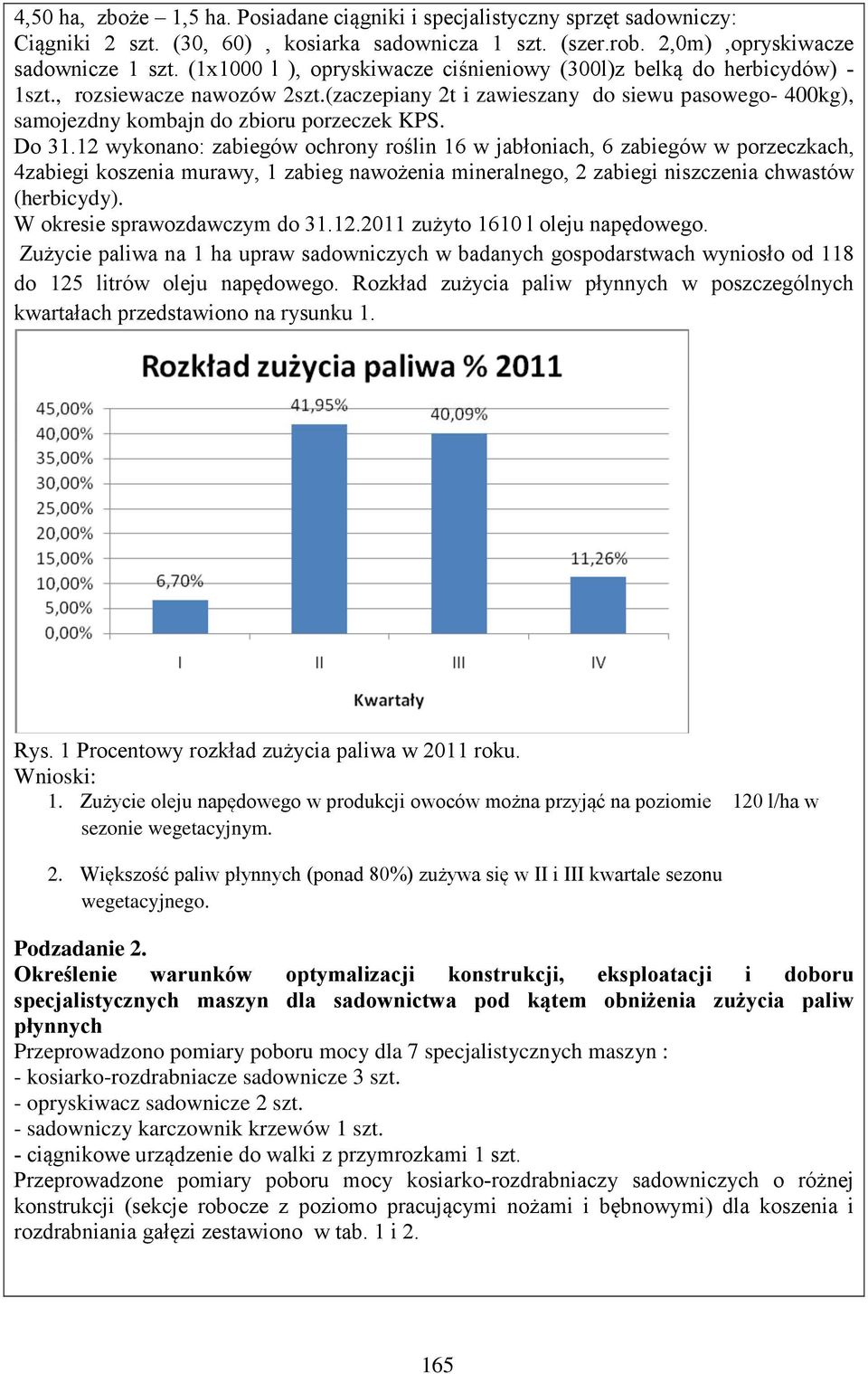 Do 31.12 wykonano: zabiegów ochrony roślin 16 w jabłoniach, 6 zabiegów w porzeczkach, 4zabiegi koszenia murawy, 1 zabieg nawożenia mineralnego, 2 zabiegi niszczenia chwastów (herbicydy).