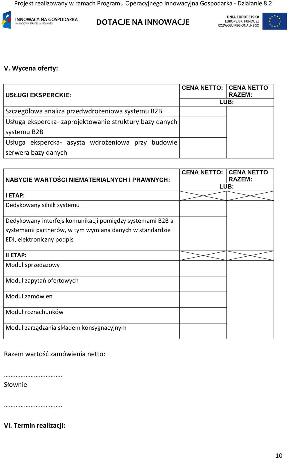 NETTO: CENA NETTO RAZEM: LUB: Dedykowany interfejs komunikacji pomiędzy systemami B2B a systemami partnerów, w tym wymiana danych w standardzie EDI, elektroniczny podpis II