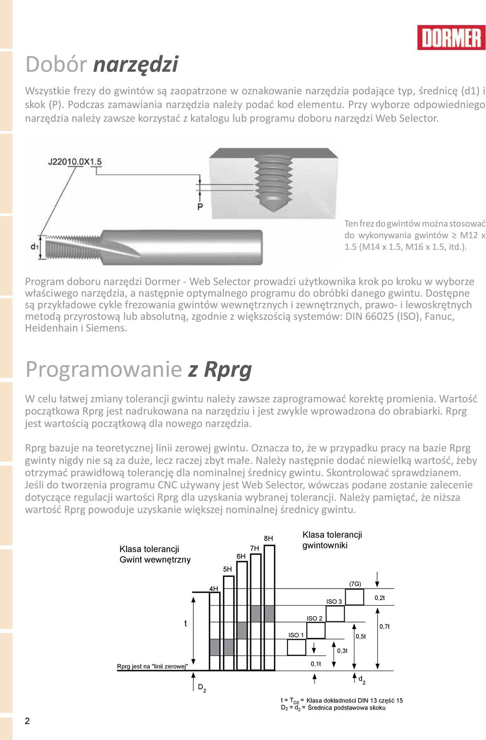 5, M16 x 1.5, itd.). Program doboru narzędzi Dormer - Web Selector prowadzi użytkownika krok po kroku w wyborze właściwego narzędzia, a następnie optymalnego programu do obróbki danego gwintu.