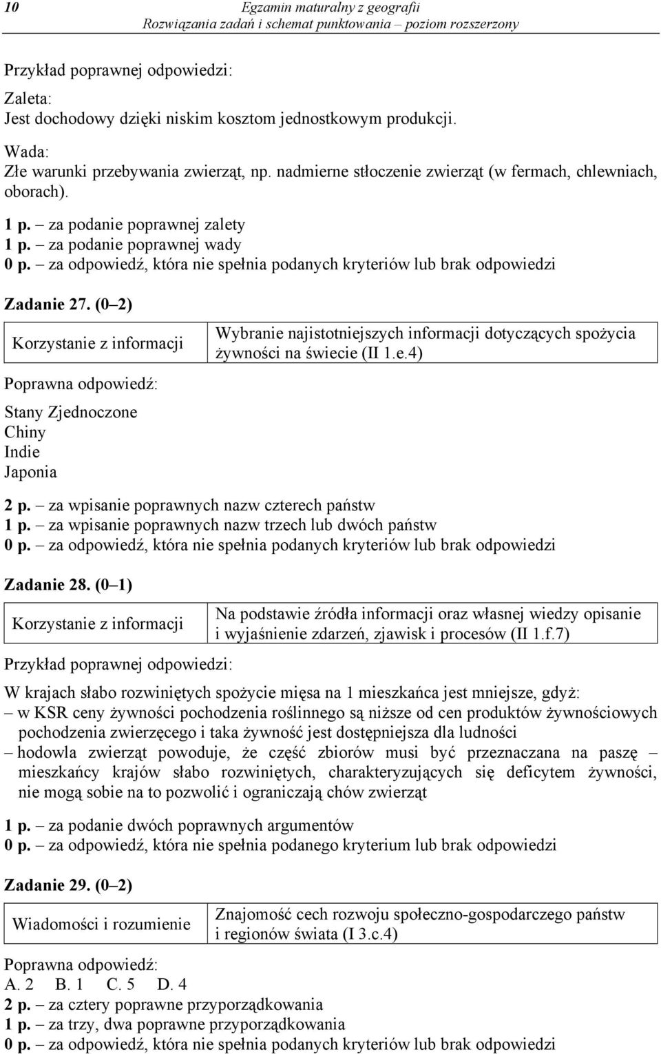 (0 2) Stany Zjednoczone Chiny Indie Japonia Wybranie najistotniejszych informacji dotyczących spożycia żywności na świecie (II 1.e.4) 2 p. za wpisanie poprawnych nazw czterech państw 1 p.