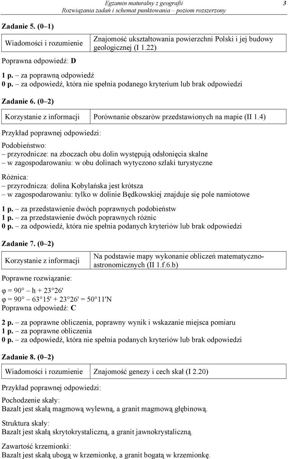 w zagospodarowaniu: tylko w dolinie Będkowskiej znajduje się pole namiotowe 1 p. za przedstawienie dwóch poprawnych podobieństw 1 p. za przedstawienie dwóch poprawnych różnic Zadanie 7.