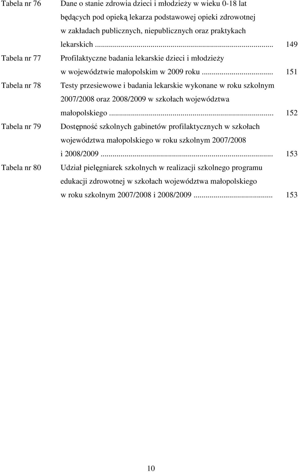 .. 151 Testy przesiewowe i badania lekarskie wykonane w roku szkolnym 2007/2008 oraz 2008/2009 w szkołach województwa małopolskiego.