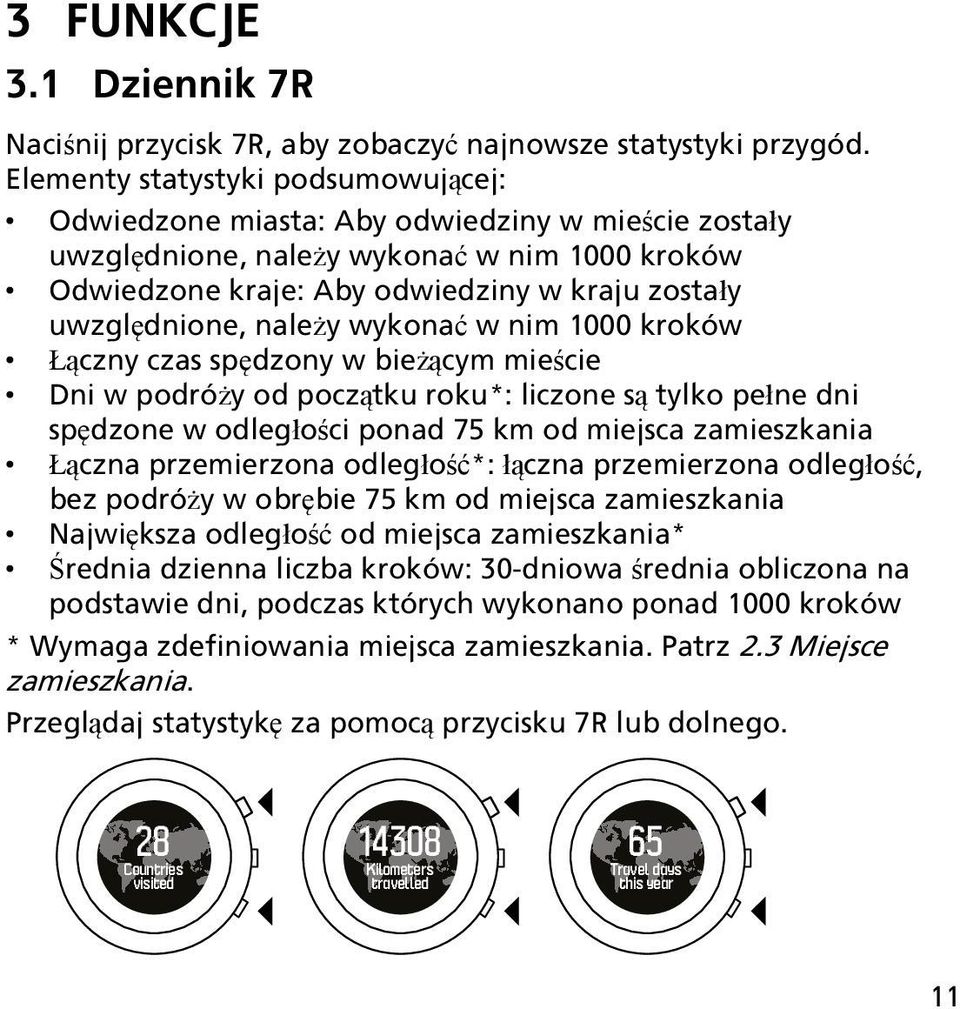należy wykonać w nim 1000 kroków Łączny czas spędzony w bieżącym mieście Dni w podróży od początku roku*: liczone są tylko pełne dni spędzone w odległości ponad 75 km od miejsca zamieszkania Łączna