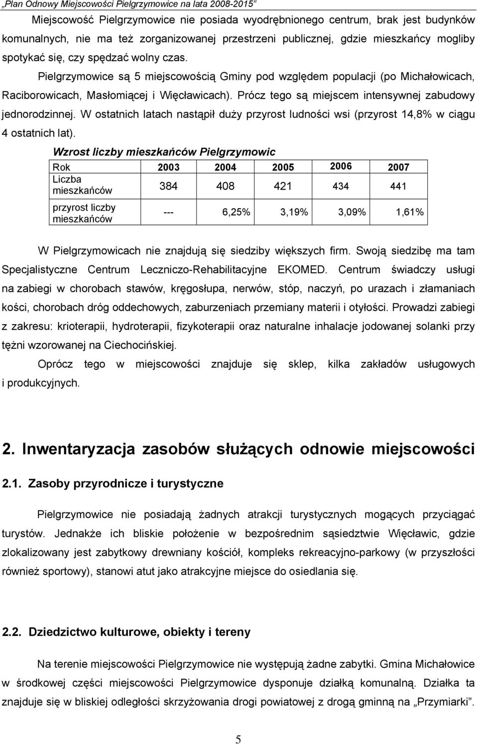 W ostatnich latach nastąpił duży przyrost ludności wsi (przyrost 14,8% w ciągu 4 ostatnich lat).