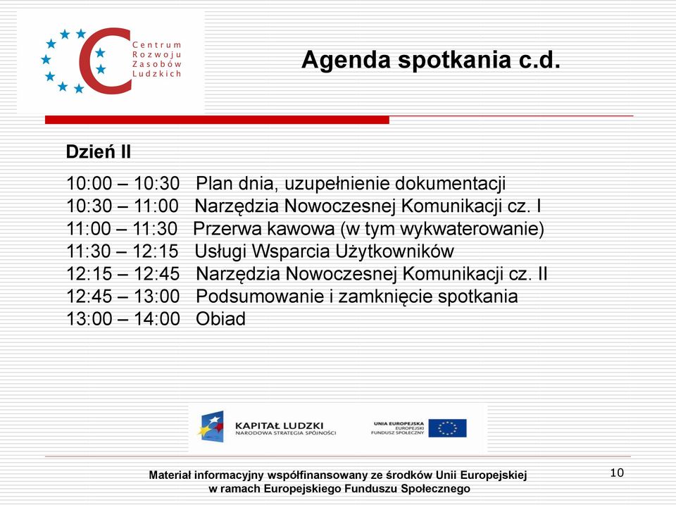 Dzień II 10:00 10:30 Plan dnia, uzupełnienie dokumentacji 10:30 11:00 Narzędzia