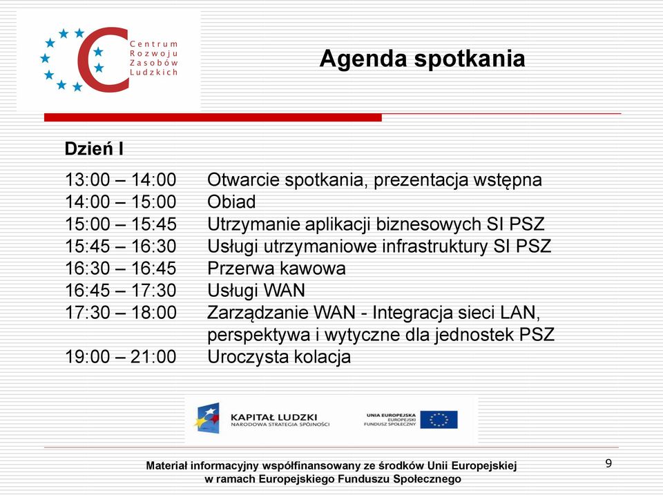 infrastruktury SI PSZ 16:30 16:45 Przerwa kawowa 16:45 17:30 Usługi WAN 17:30 18:00