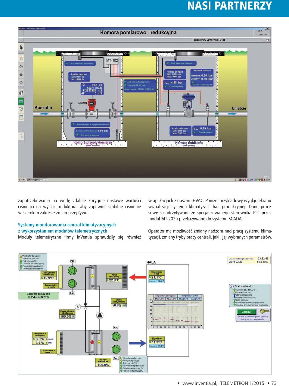 Poniżej przykładowy wygląd ekranu wizualizacji systemu klimatyzacji hali produkcyjnej.
