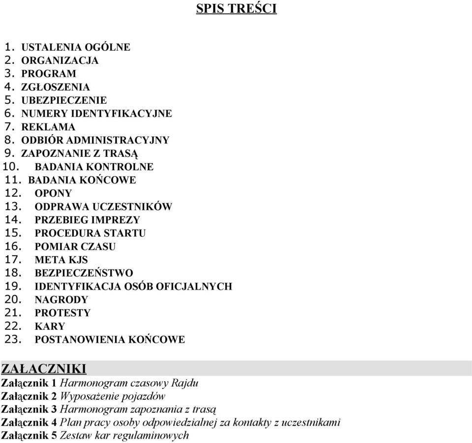 META KJS 18. BEZPIECZEŃSTWO 19. IDENTYFIKACJA OSÓB OFICJALNYCH 20. NAGRODY 21. PROTESTY 22. KARY 23.
