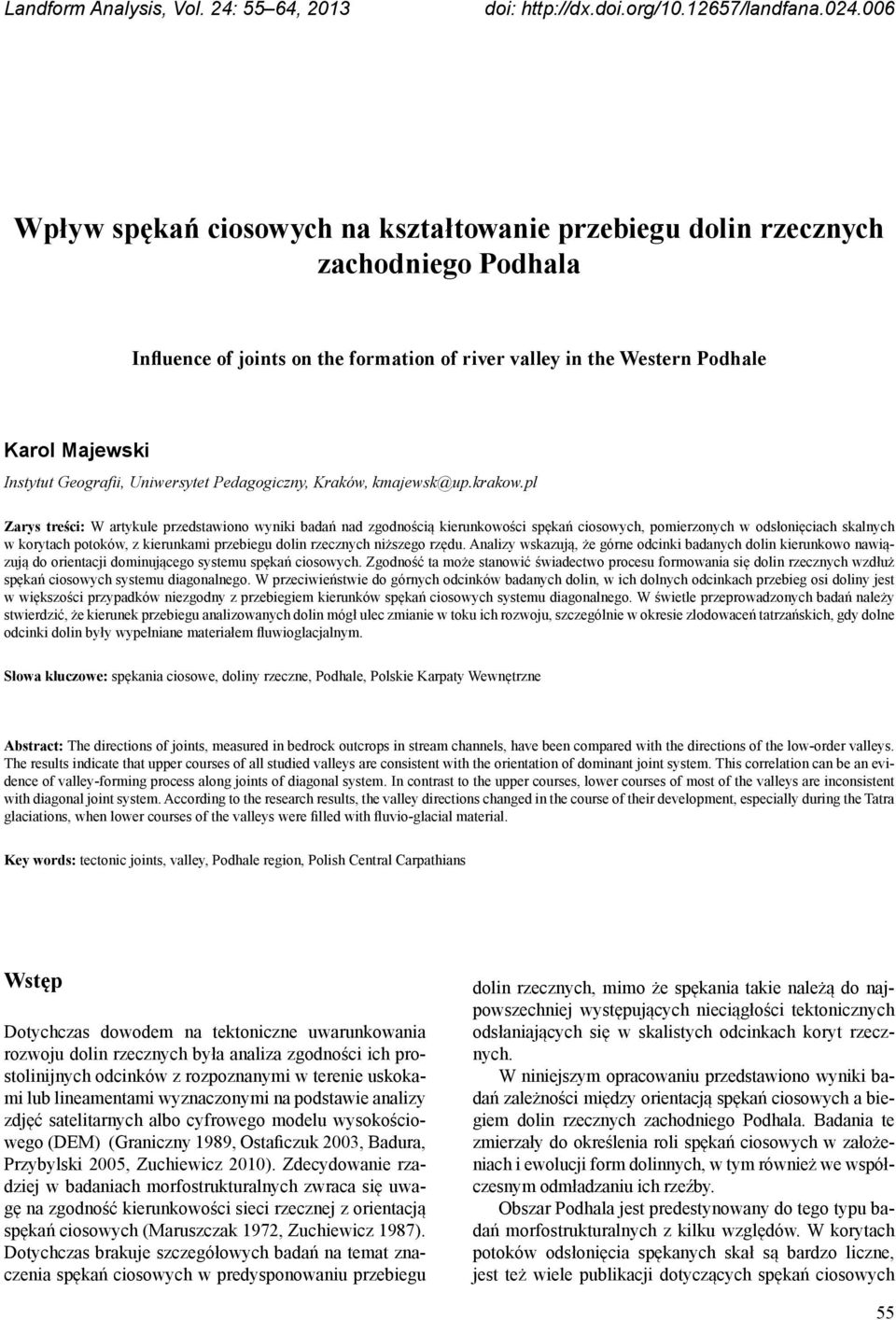 Geografii, Uniwersytet Pedagogiczny, Kraków, kmajewsk@up.krakow.