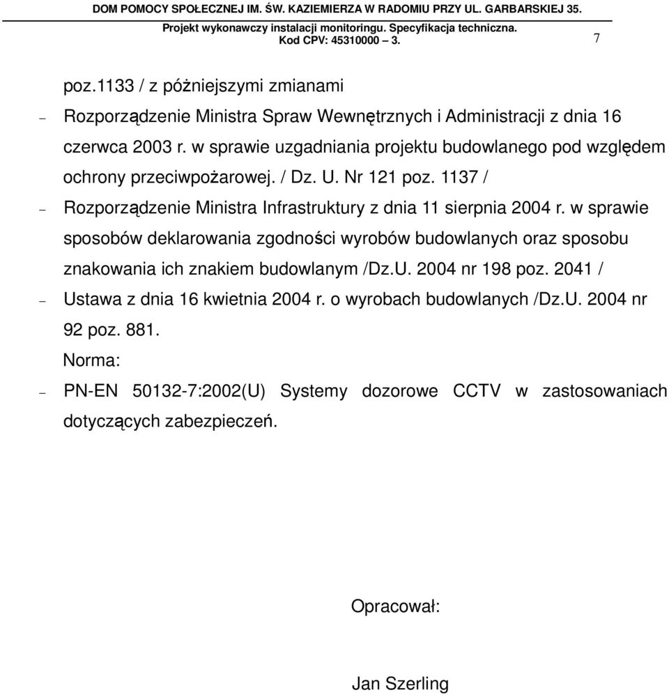 1137 / Rozporządzenie Ministra Infrastruktury z dnia 11 sierpnia 2004 r.