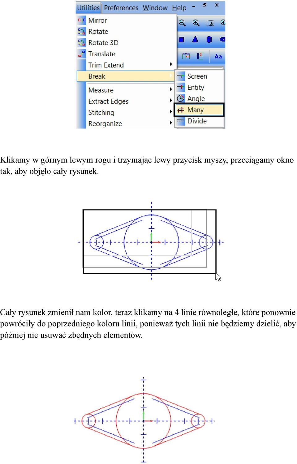 Cały rysunek zmienił nam kolor, teraz klikamy na 4 linie równoległe, które