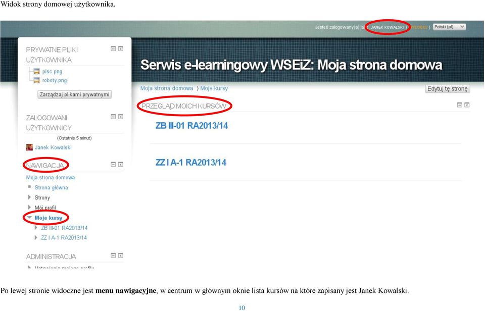 nawigacyjne, w centrum w głównym oknie