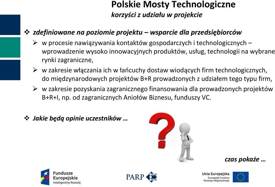 włączania ich w łańcuchy dostaw wiodących firm technologicznych, do międzynarodowych projektów B+R prowadzonych z udziałem tego typu firm, w zakresie