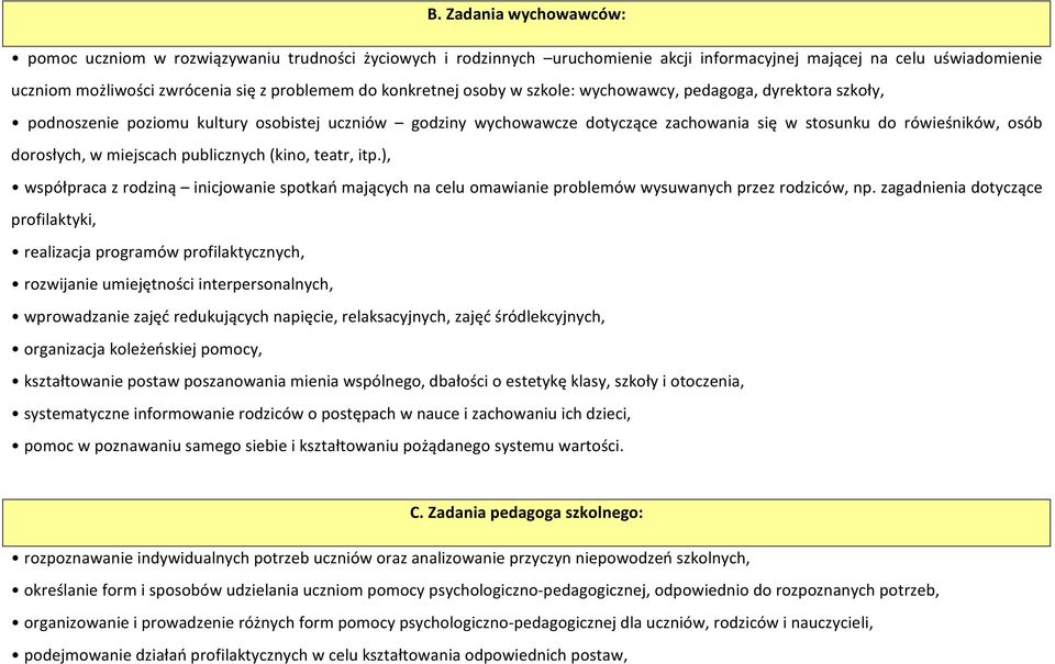 dorosłych, w miejscach publicznych (kino, teatr, itp.), współpraca z rodziną inicjowanie spotkań mających na celu omawianie problemów wysuwanych przez rodziców, np.