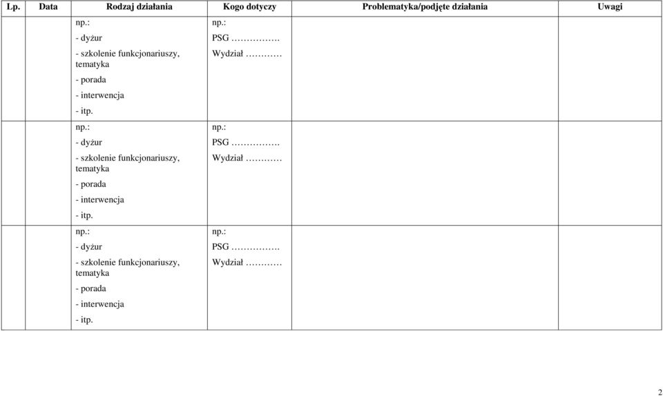 : PSG. Wydział np.: PSG. Wydział np.: PSG. Wydział 2