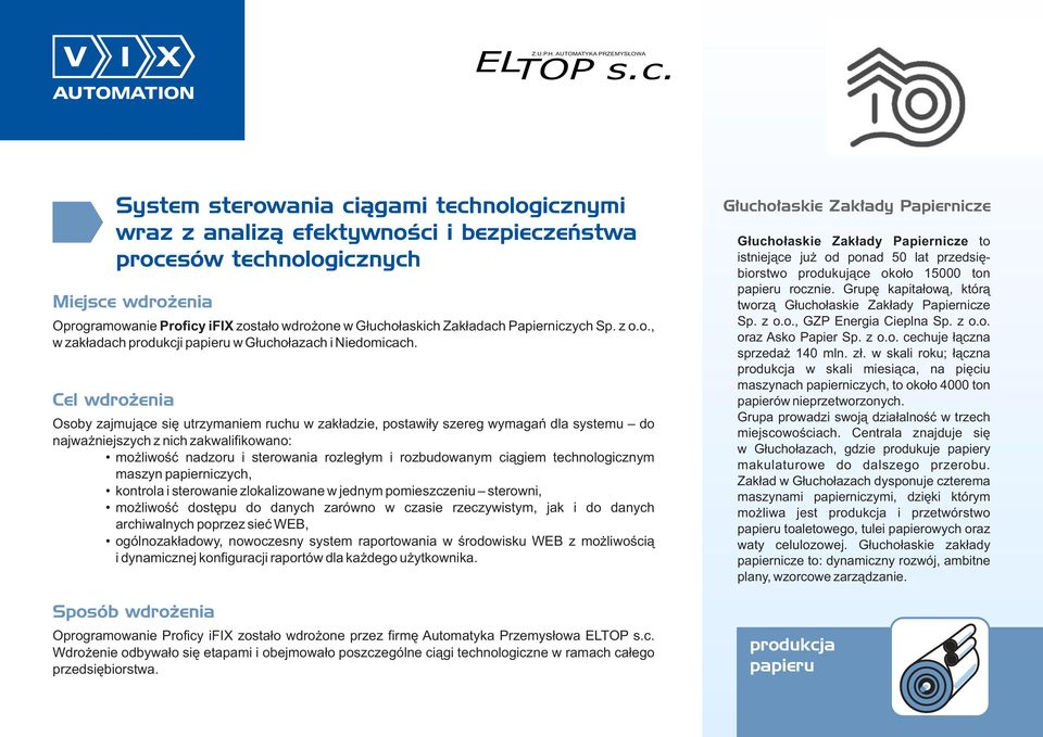 Zakładach Papierniczych Sp. z o.o., w zakładach produkcji papieru w Głuchołazach i Niedomicach.