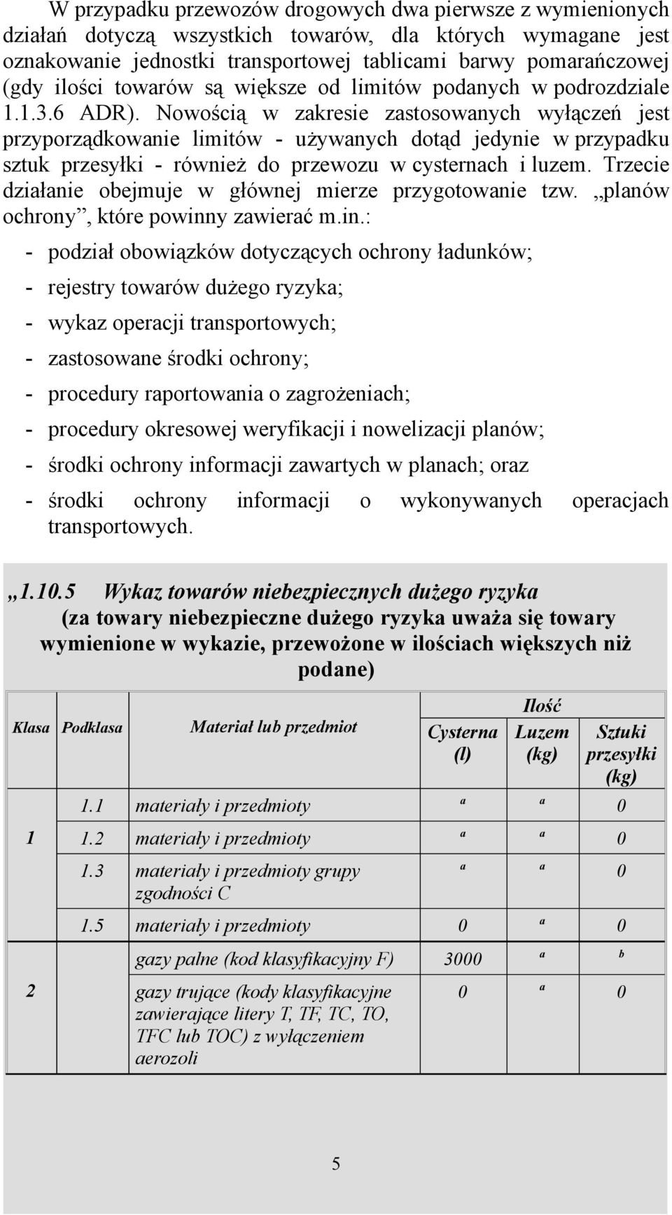 Nowością w zakresie zastosowanych wyłączeń jest przyporządkowanie limitów - używanych dotąd jedynie w przypadku sztuk przesyłki - również do przewozu w cysternach i luzem.