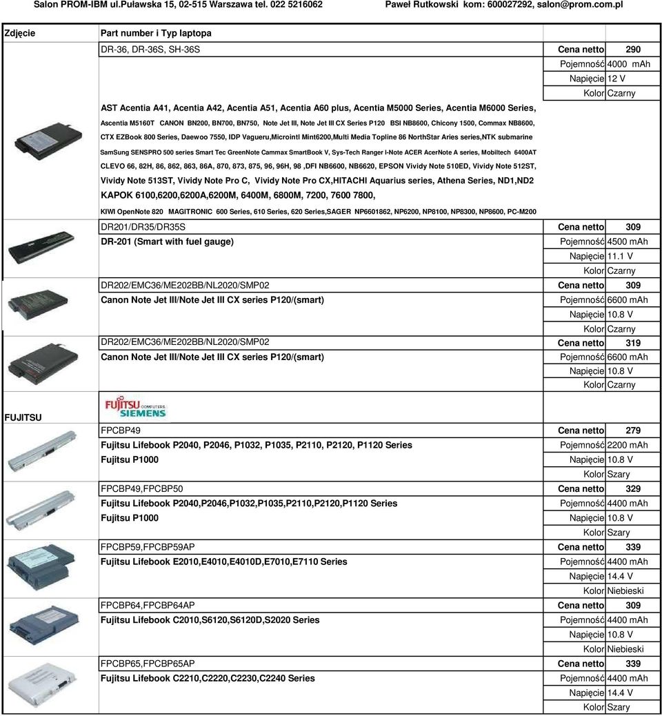 SamSung SENSPRO 500 series Smart Tec GreenNote Cammax SmartBook V, Sys-Tech Ranger l-note ACER AcerNote A series, Mobiltech 6400AT CLEVO 66, 82H, 86, 862, 863, 86A, 870, 873, 875, 96, 96H, 98,DFI