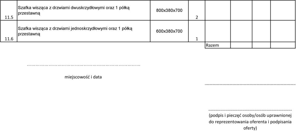 6 Szafka wisząca z drzwiami jednoskrzydłowymi oraz półką