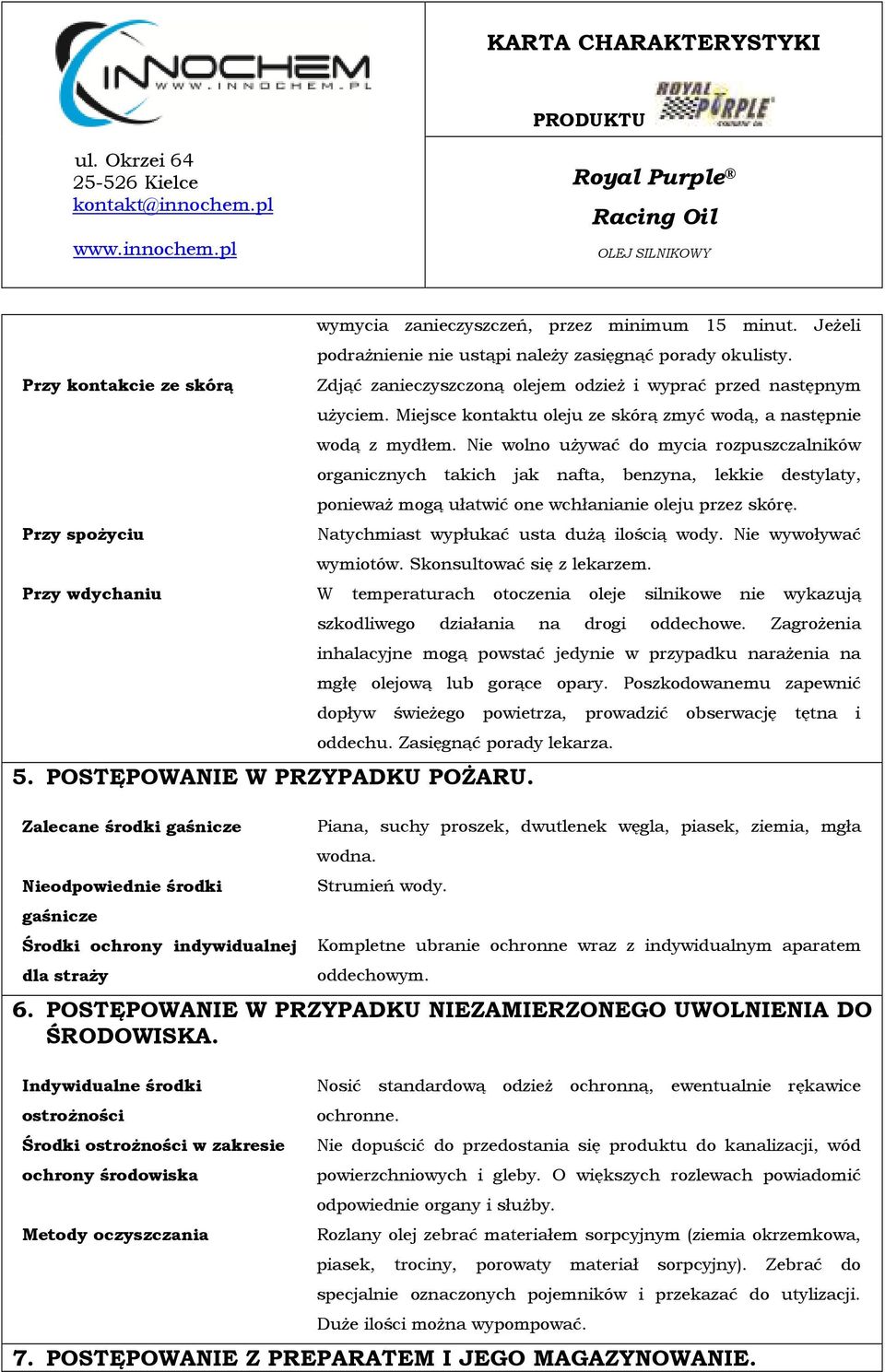 Nie wolno używać do mycia rozpuszczalników organicznych takich jak nafta, benzyna, lekkie destylaty, ponieważ mogą ułatwić one wchłanianie oleju przez skórę.