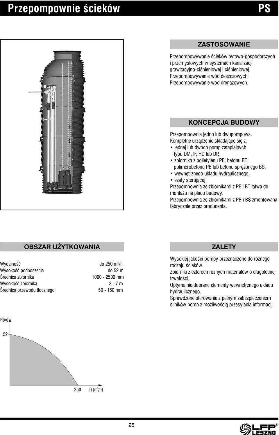 Kompletne urządzenie składające się z: jednej lub dwóch pomp zatapialnych typu DM, IF, HD lub DP, zbiornika z polietylenu PE, betonu BT, polimerobetonu PB lub betonu sprężonego BS, wewnętrznego