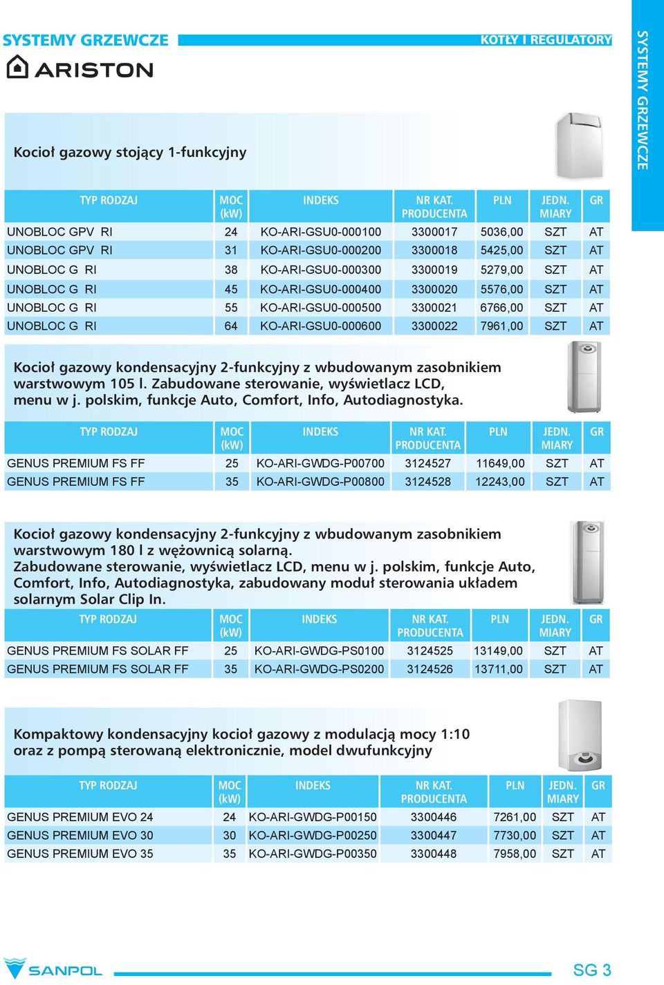 KO-ARI-GSU0-000400 3300020 5576,00 SZT AT UNOBLOC G RI 55 KO-ARI-GSU0-000500 3300021 6766,00 SZT AT UNOBLOC G RI 64 KO-ARI-GSU0-000600 3300022 7961,00 SZT AT Kocioł gazowy kondensacyjny 2-funkcyjny z