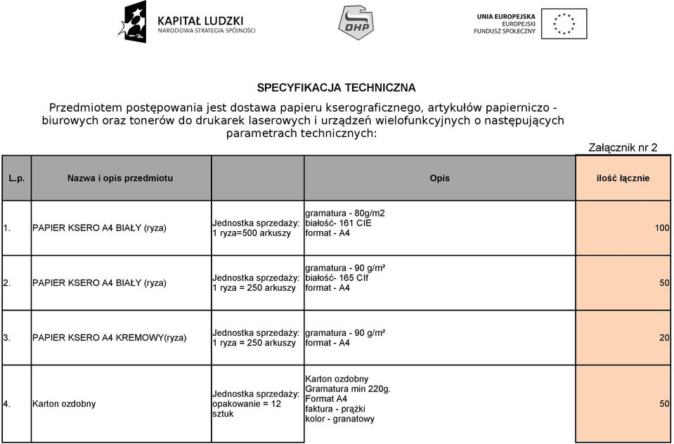 PAPIER KSERO A4 BIAŁY (ryza) białość- 161 CIE 1 ryza=0 arkuszy format - A4 0 gramatura - 90 g/m² 2.