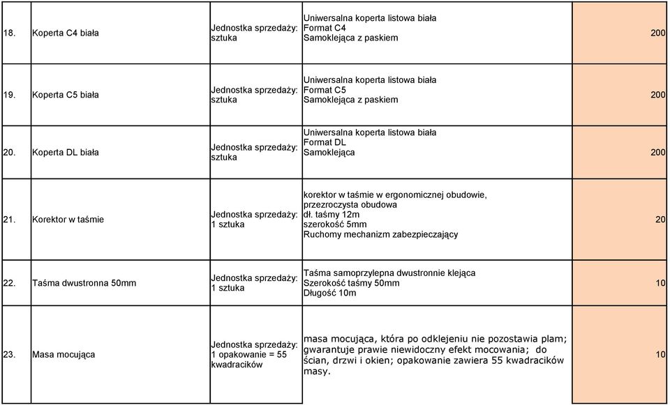 Koperta DL biała Format DL Samoklejąca 0 korektor w taśmie w ergonomicznej obudowie, przezroczysta obudowa 21. Korektor w taśmie dł.