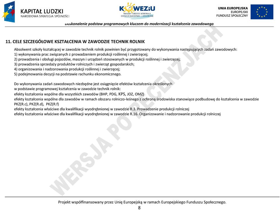 produktów rolniczych i zwierząt gospodarskich; 4) organizowania i nadzorowania produkcji roślinnej i zwierzęcej; 5) podejmowania decyzji na podstawie rachunku ekonomicznego.