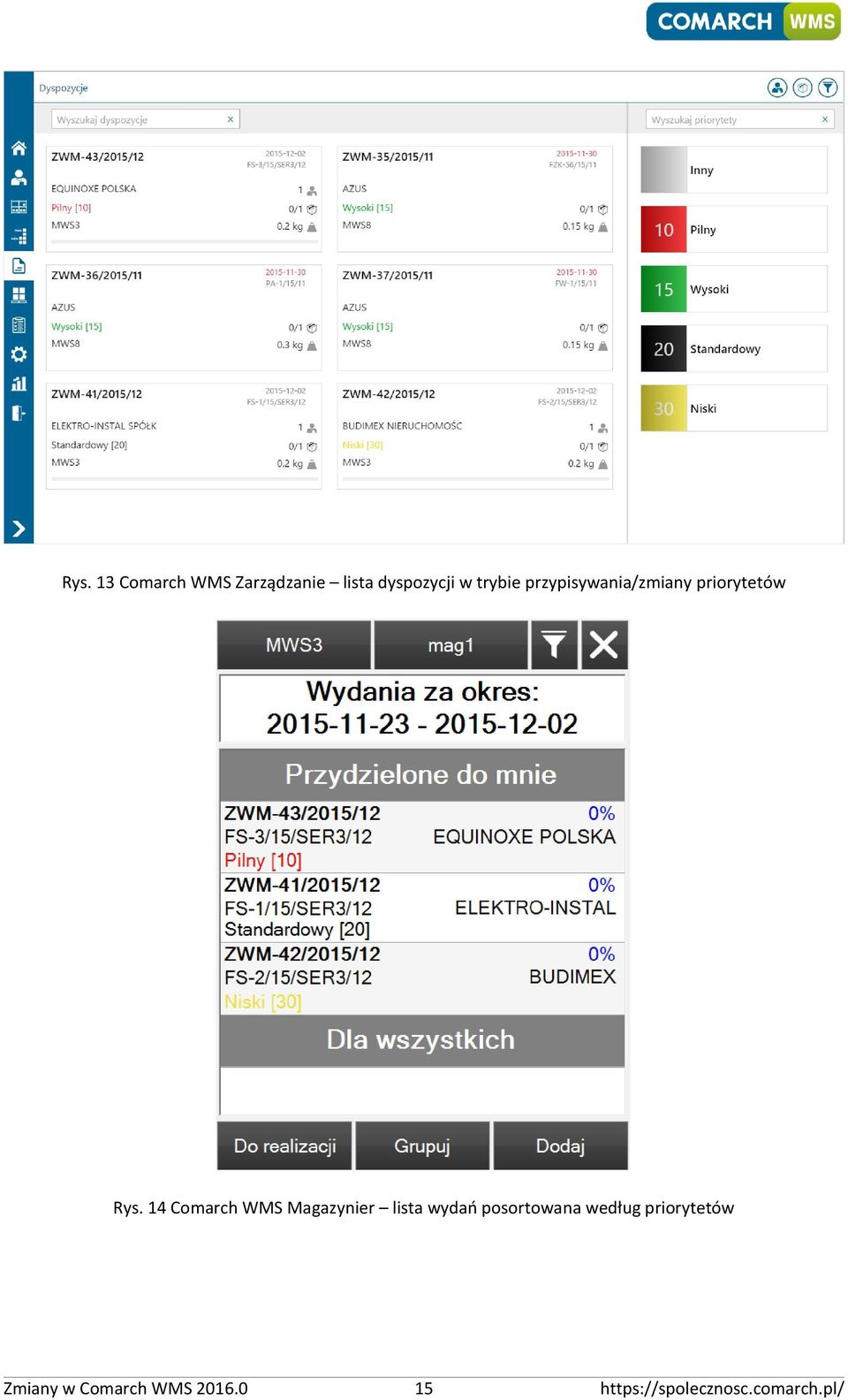 14 Comarch WMS Magazynier lista wydań posortowana według