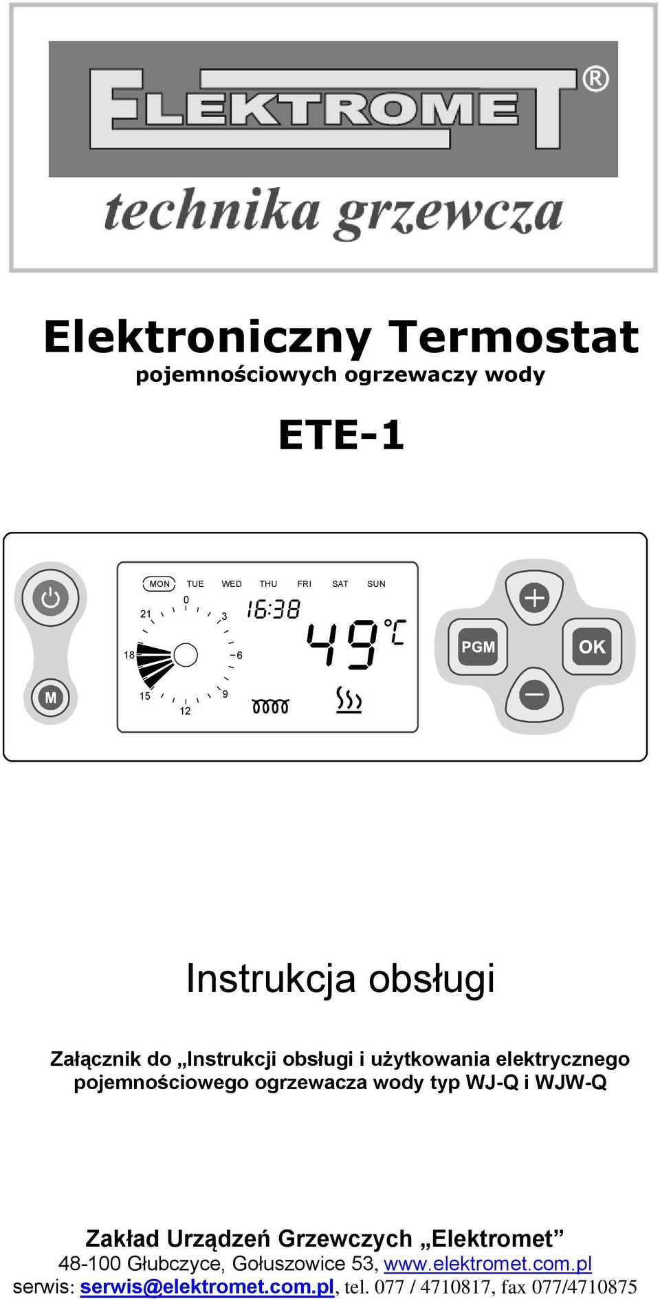 ogrzewacza wody typ WJ-Q i WJW-Q Zakład Urządzeń Grzewczych Elektromet 48-1