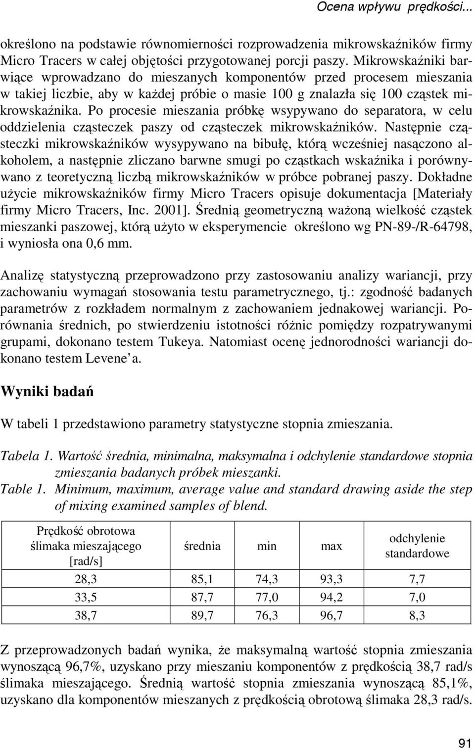 Po procesie mieszania próbkę wsypywano do separatora, w celu oddzielenia cząsteczek paszy od cząsteczek mikrowskaźników.