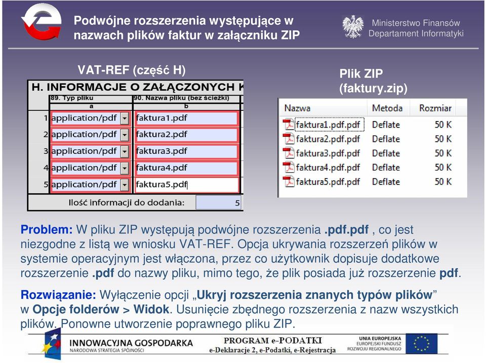 Opcja ukrywania rozszerzeń plików w systemie operacyjnym jest włączona, przez co użytkownik dopisuje dodatkowe rozszerzenie.